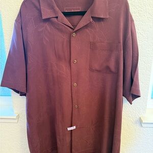 Tommy Bahama Bedarra Garden 100% Silk Men's Short-Sleeve Camp Shirt-Wine Size- L